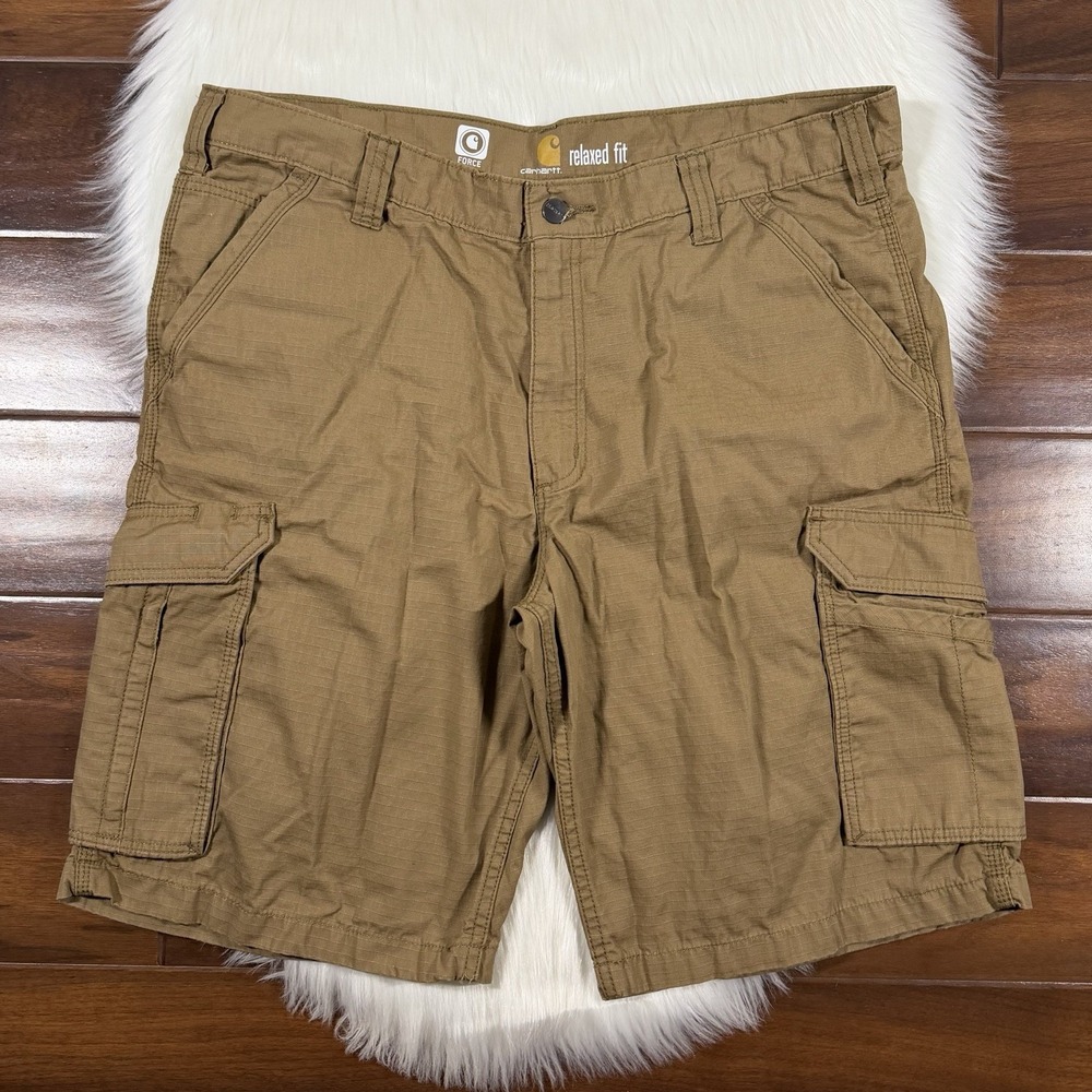Carhartt Men's Size 38 Dark Khaki Force Relaxed Fit Ripstop Cargo Work Shorts